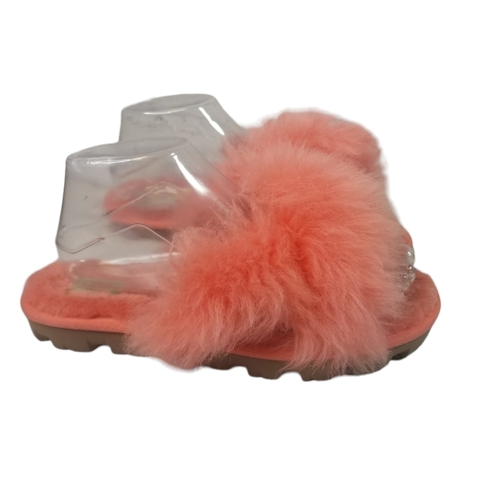 Ugg neon coral peach shearling  scruff slides slippers